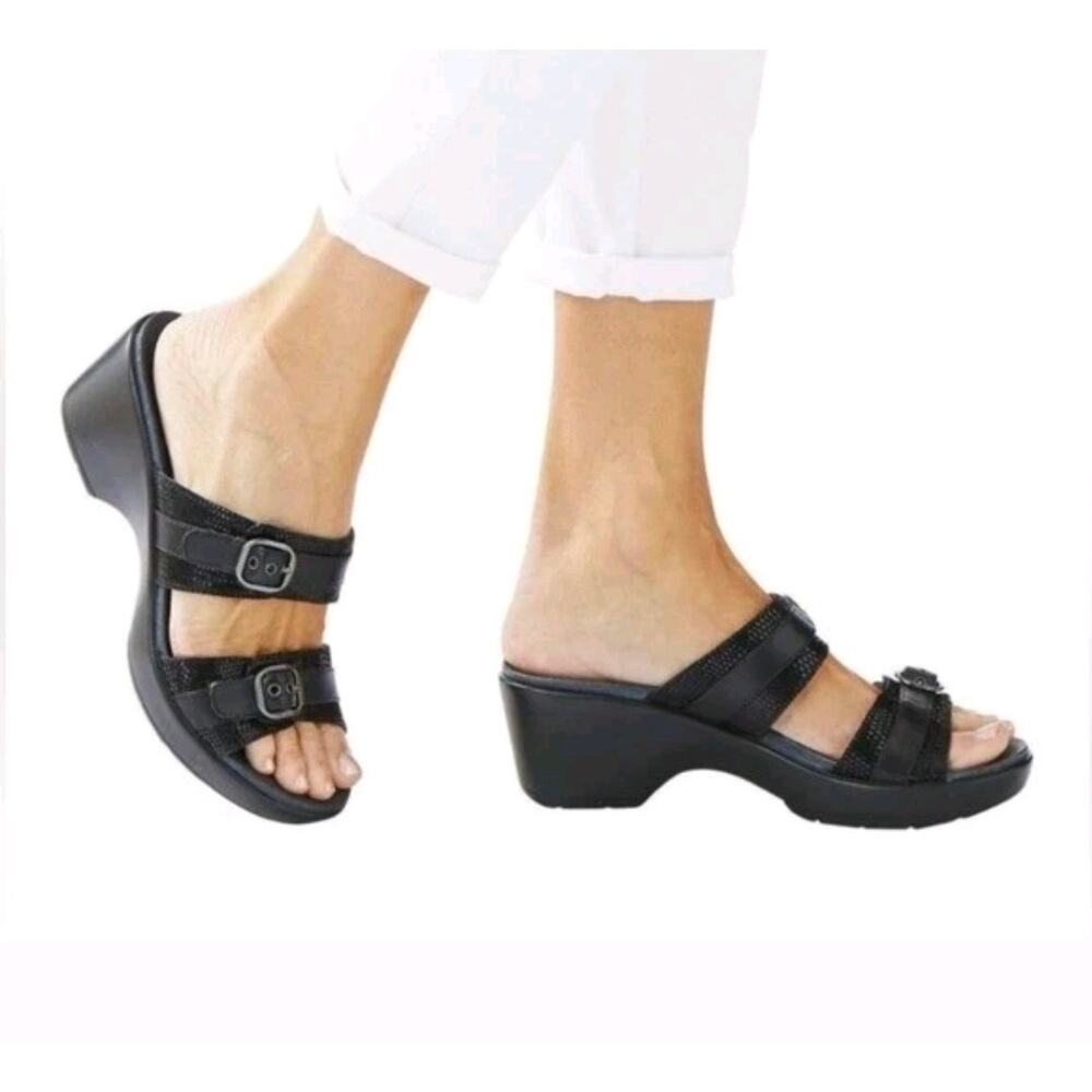 Dansko Jessie Lizard Sandals Womens 41 US 10 Black Boho Retro 90s Y2K Casual